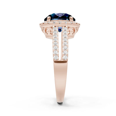Alexandrite Halo Double Oval Cut Band Pave