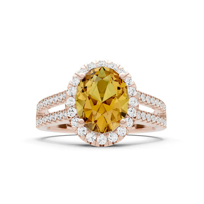 Citrine Halo Double Oval Cut Band Pave