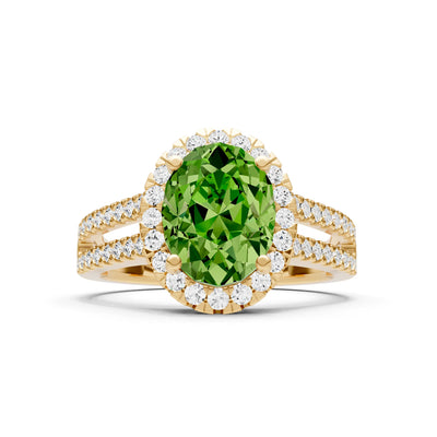 Peridot Halo Double Oval Cut Band Pave