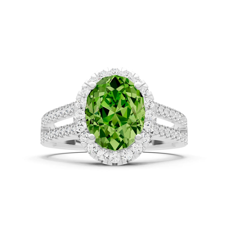 Peridot Halo Double Oval Cut Band Pave