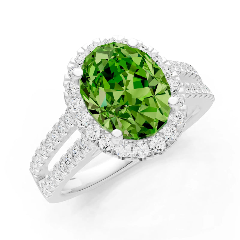 Peridot Halo Double Oval Cut Band Pave