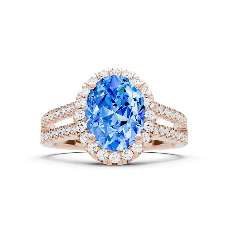 Swiss Blue Topaz Halo Double Oval Cut Band Pave