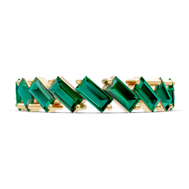 Baguette Gemstone Dainty Zigzag Prong Bar Full Band