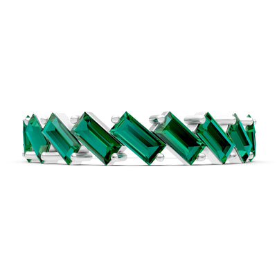 Baguette Gemstone Dainty Zigzag Prong Bar Full Band