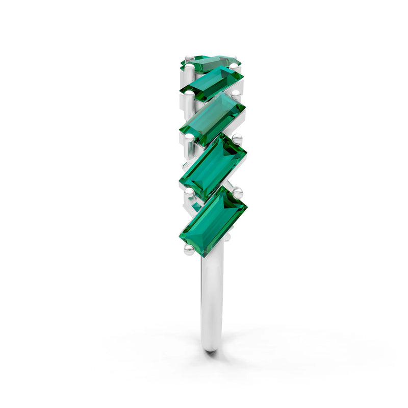 Emerald Dainty Zigzag Baguette Cut Prong Bar Full Band