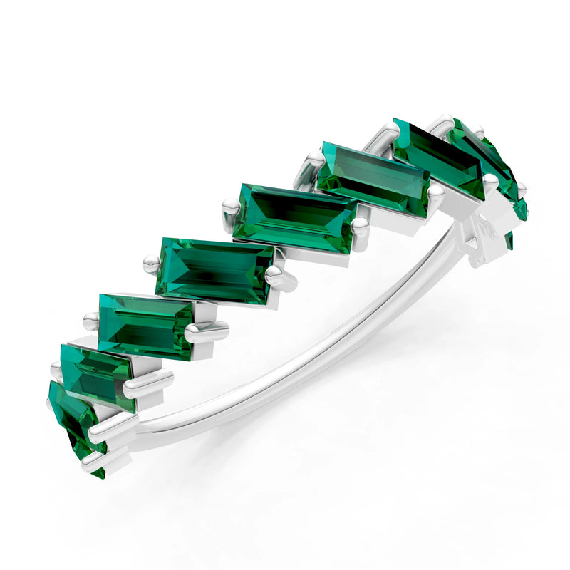 Emerald Dainty Zigzag Baguette Cut Prong Bar Full Band