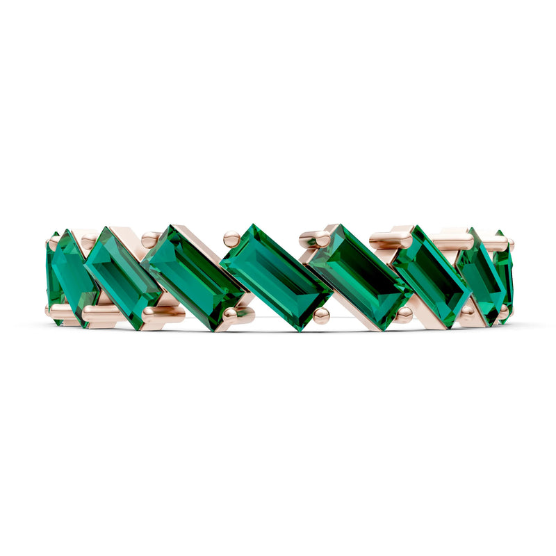 Baguette Gemstone Dainty Zigzag Prong Bar Full Band