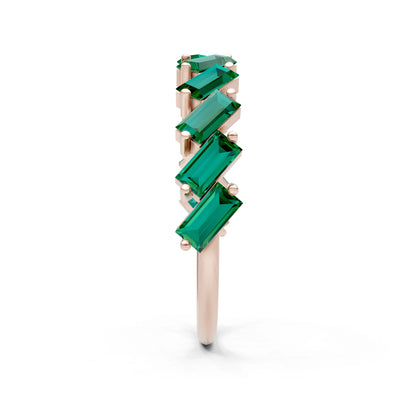 Emerald Dainty Zigzag Baguette Cut Prong Bar Full Band