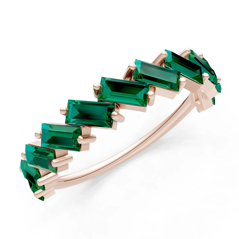 Emerald Dainty Zigzag Baguette Cut Prong Bar Full Band