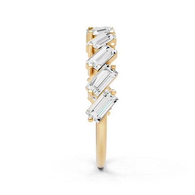 Baguette Gemstone Dainty Zigzag Prong Bar Full Band