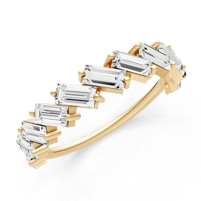 Baguette Gemstone Dainty Zigzag Prong Bar Full Band