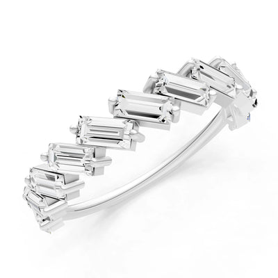 Baguette Gemstone Dainty Zigzag Prong Bar Full Band