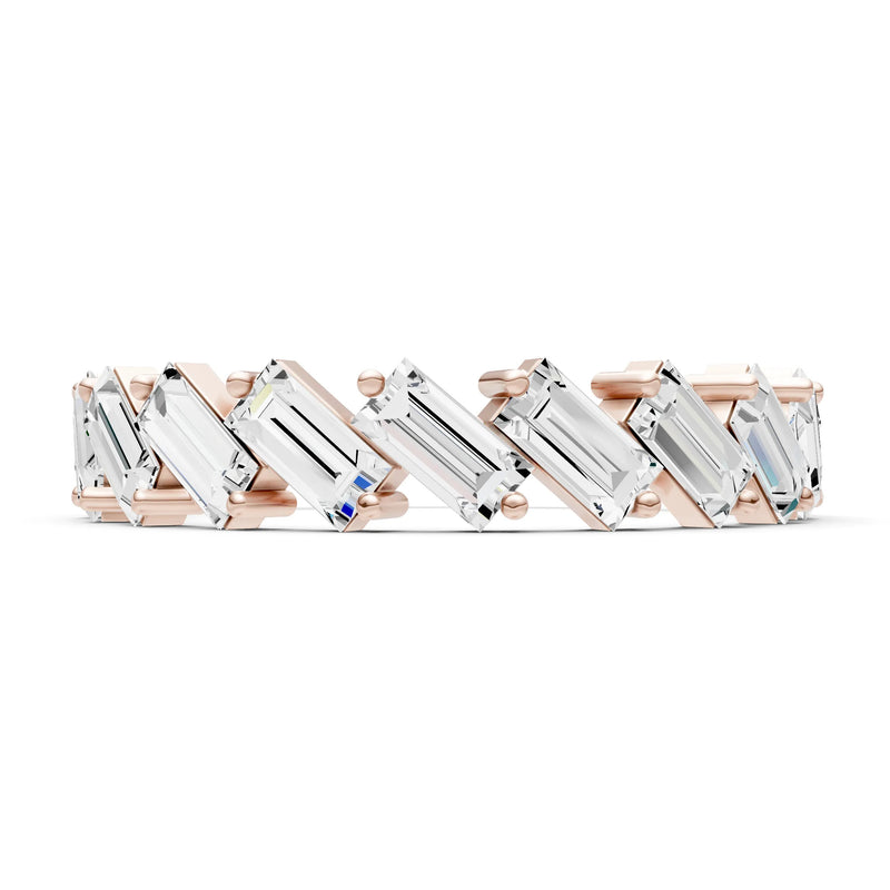 Baguette Gemstone Dainty Zigzag Prong Bar Full Band