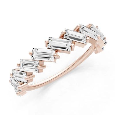 Baguette Gemstone Dainty Zigzag Prong Bar Full Band