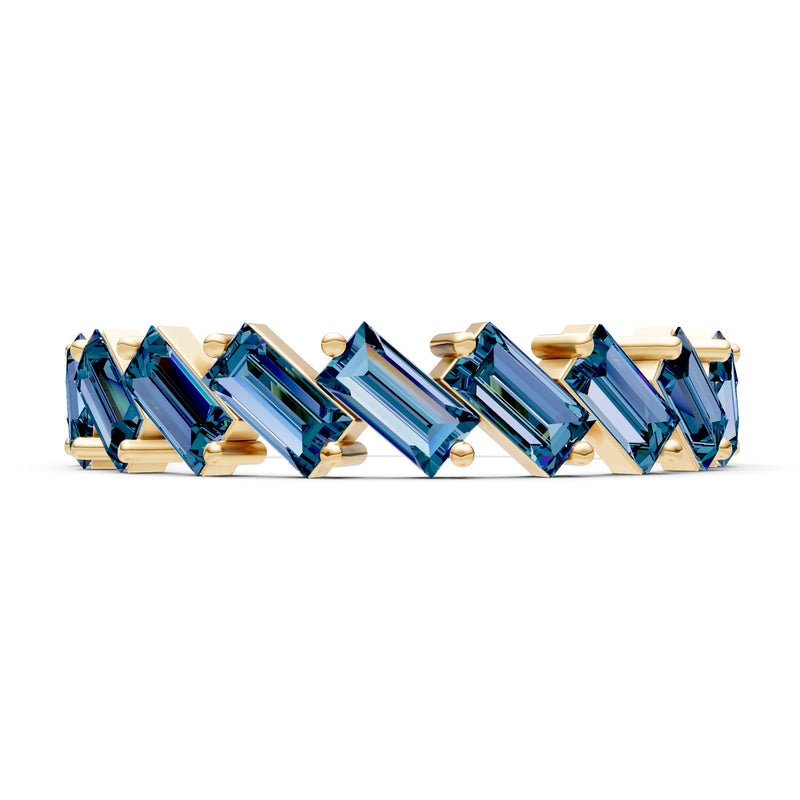 Baguette Gemstone Dainty Zigzag Prong Bar Full Band
