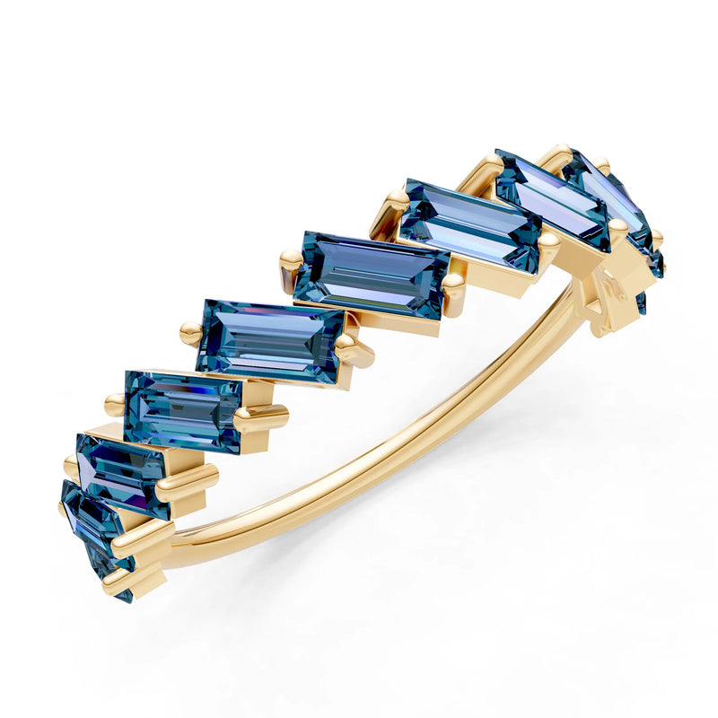 Alexandrite Dainty Zigzag Baguette Cut Prong Bar Full Band