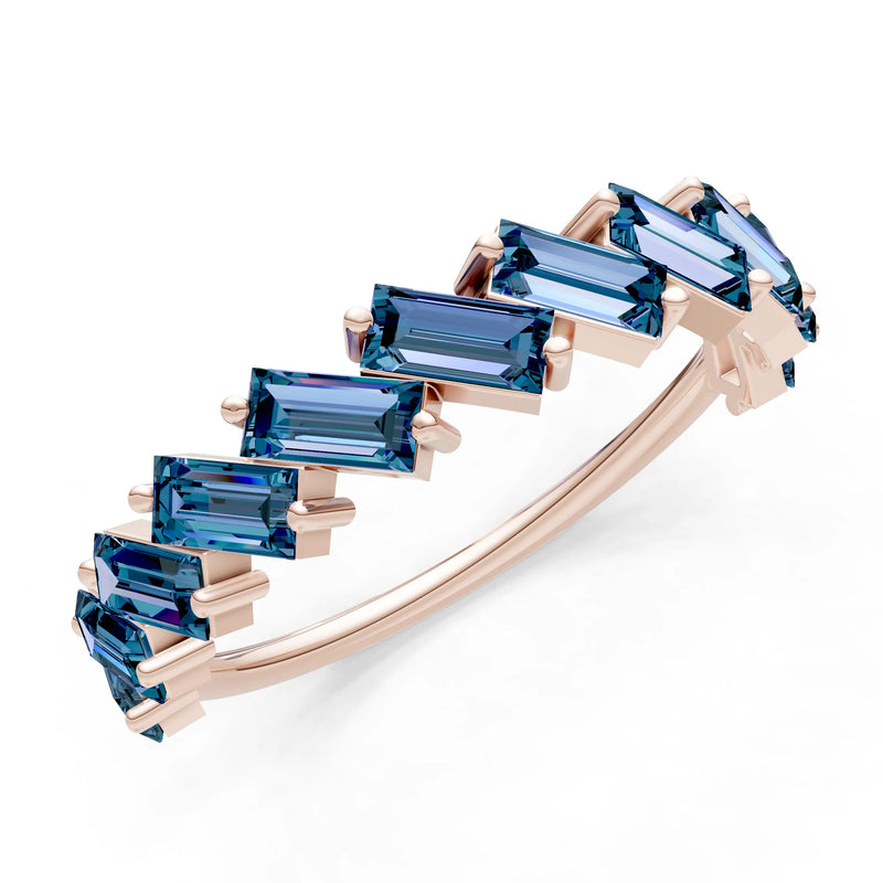 Baguette Gemstone Dainty Zigzag Prong Bar Full Band