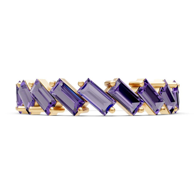Amethyst Dainty Zigzag Baguette Cut Prong Bar Full Band
