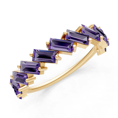 Baguette Gemstone Dainty Zigzag Prong Bar Full Band
