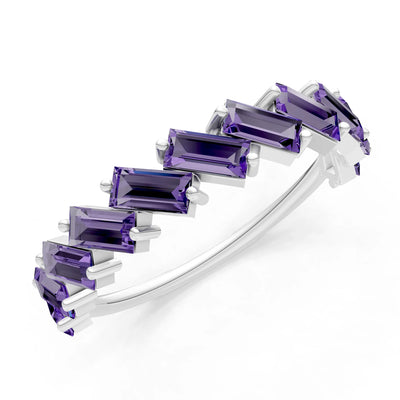 Baguette Gemstone Dainty Zigzag Prong Bar Full Band