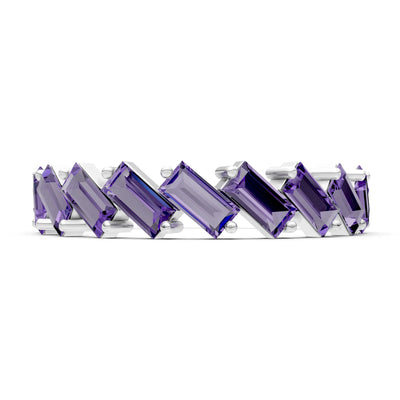 Amethyst Dainty Zigzag Baguette Cut Prong Bar Full Band