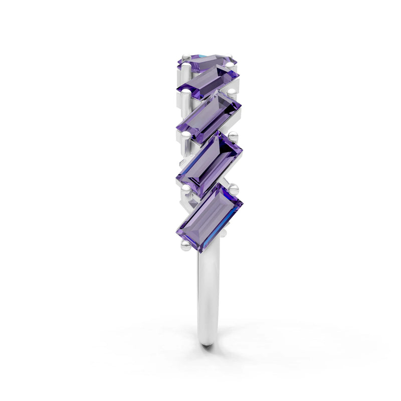 Amethyst Dainty Zigzag Baguette Cut Prong Bar Full Band