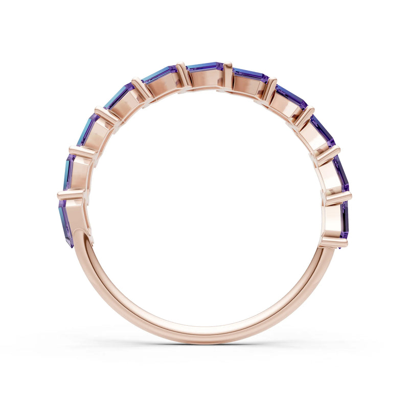 Baguette Gemstone Dainty Zigzag Prong Bar Full Band