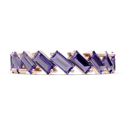 Baguette Gemstone Dainty Zigzag Prong Bar Full Band