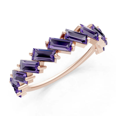 Amethyst Dainty Zigzag Baguette Cut Prong Bar Full Band