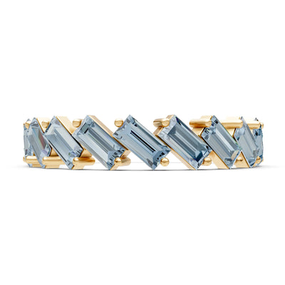 Aquamarine Dainty Zigzag Baguette Cut Prong Bar Full Band
