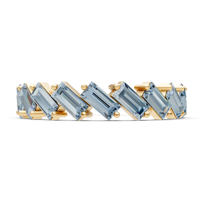 Aquamarine Dainty Zigzag Baguette Cut Prong Bar Full Band