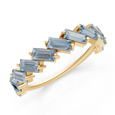 Baguette Gemstone Dainty Zigzag Prong Bar Full Band