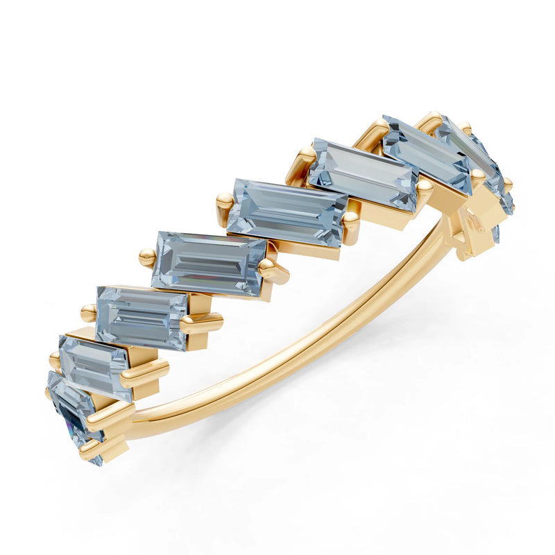 Aquamarine Dainty Zigzag Baguette Cut Prong Bar Full Band