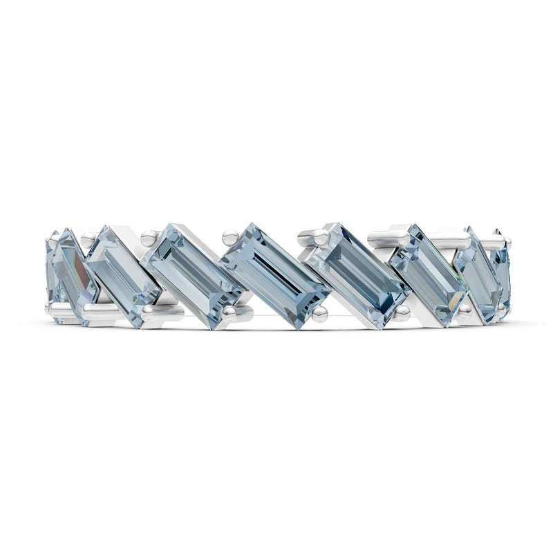 Baguette Gemstone Dainty Zigzag Prong Bar Full Band