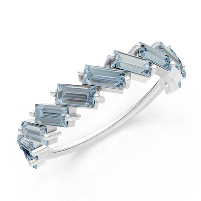Baguette Gemstone Dainty Zigzag Prong Bar Full Band