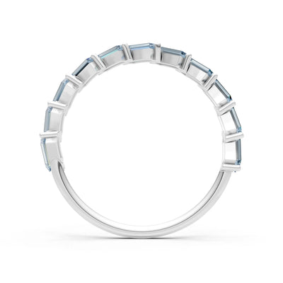 Aquamarine Dainty Zigzag Baguette Cut Prong Bar Full Band