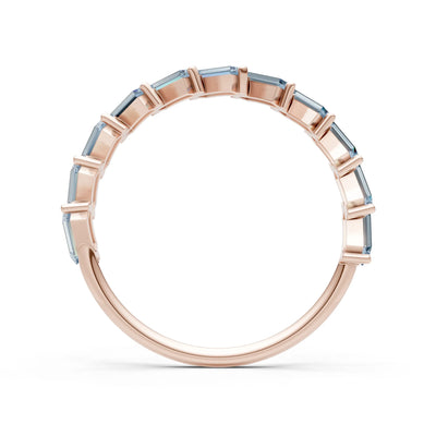 Aquamarine Dainty Zigzag Baguette Cut Prong Bar Full Band