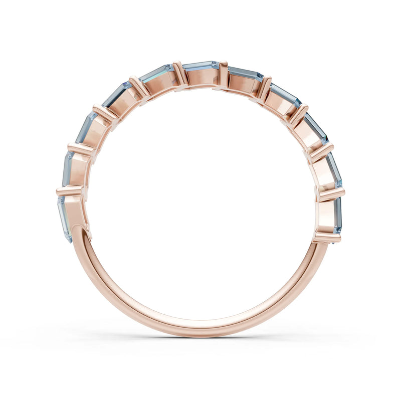 Aquamarine Dainty Zigzag Baguette Cut Prong Bar Full Band