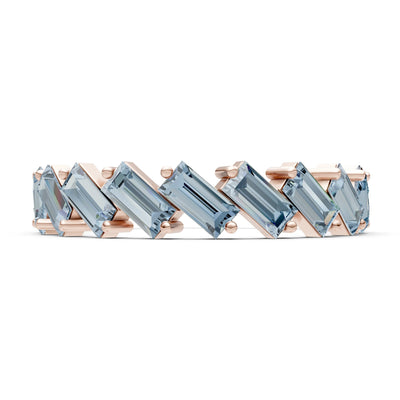 Aquamarine Dainty Zigzag Baguette Cut Prong Bar Full Band