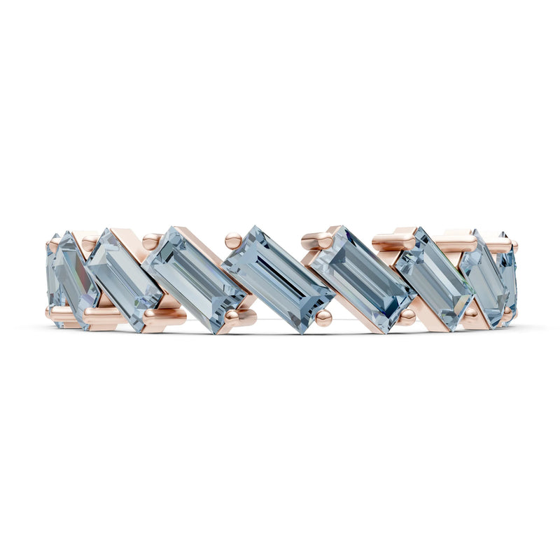 Aquamarine Dainty Zigzag Baguette Cut Prong Bar Full Band