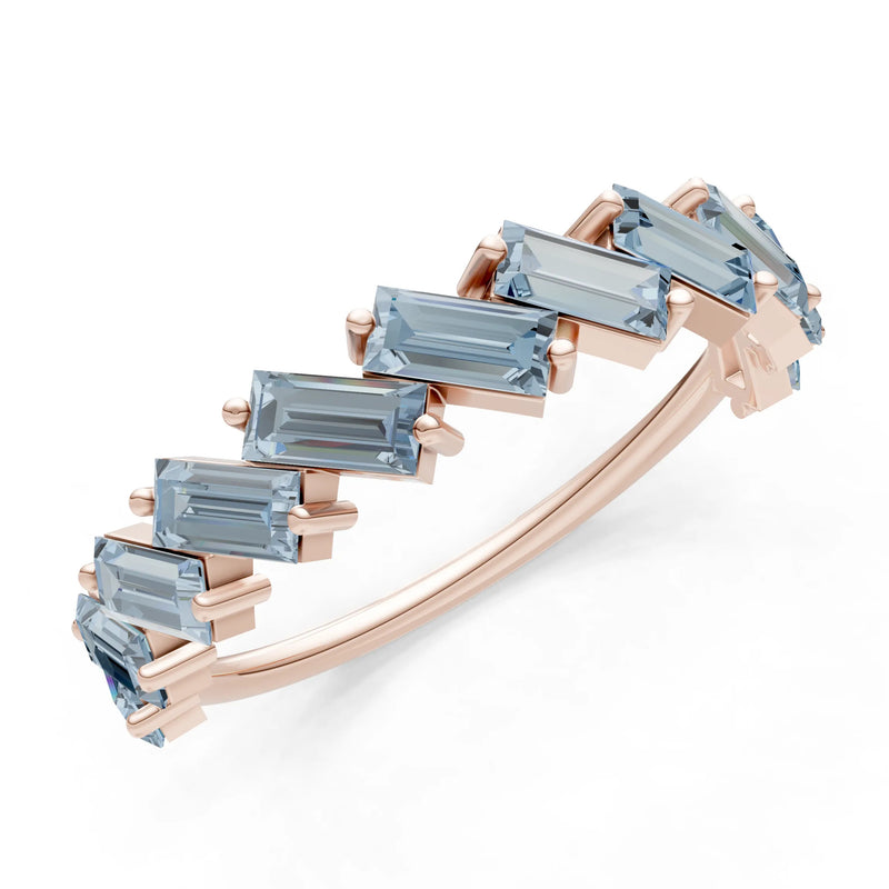 Aquamarine Dainty Zigzag Baguette Cut Prong Bar Full Band