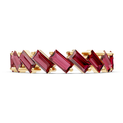 Garnet Dainty Zigzag Baguette Cut Prong Bar Full Band
