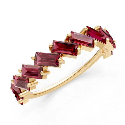 Garnet Dainty Zigzag Baguette Cut Prong Bar Full Band