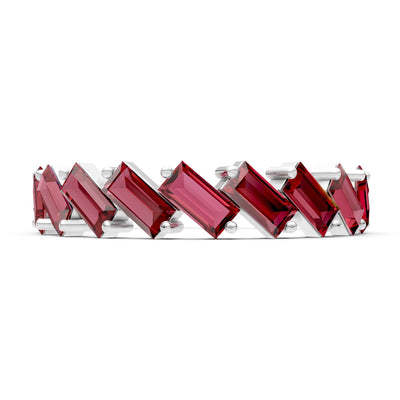 Baguette Gemstone Dainty Zigzag Prong Bar Full Band