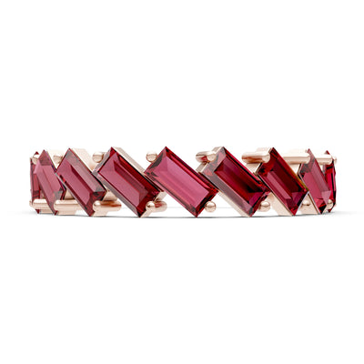 Garnet Dainty Zigzag Baguette Cut Prong Bar Full Band