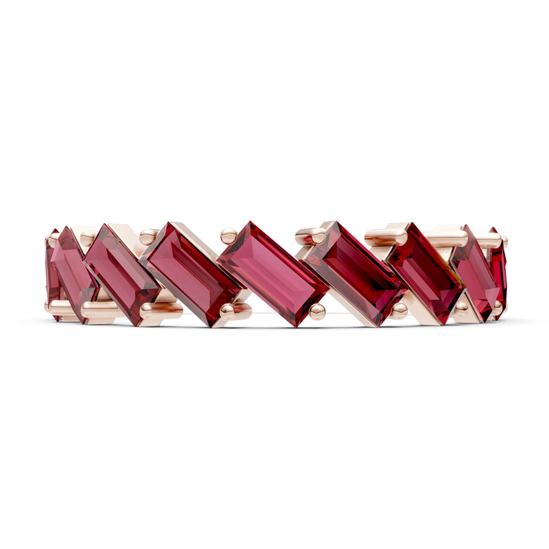 Garnet Dainty Zigzag Baguette Cut Prong Bar Full Band