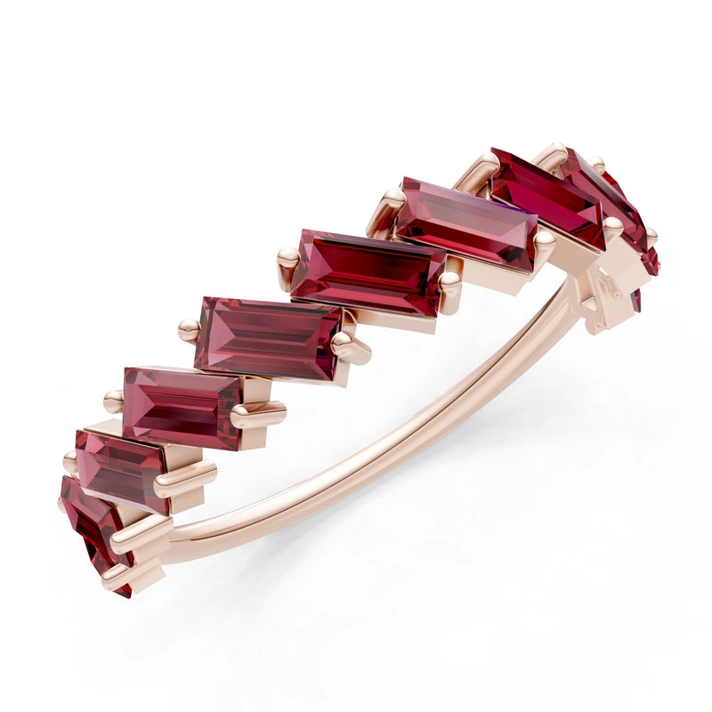 Garnet Dainty Zigzag Baguette Cut Prong Bar Full Band