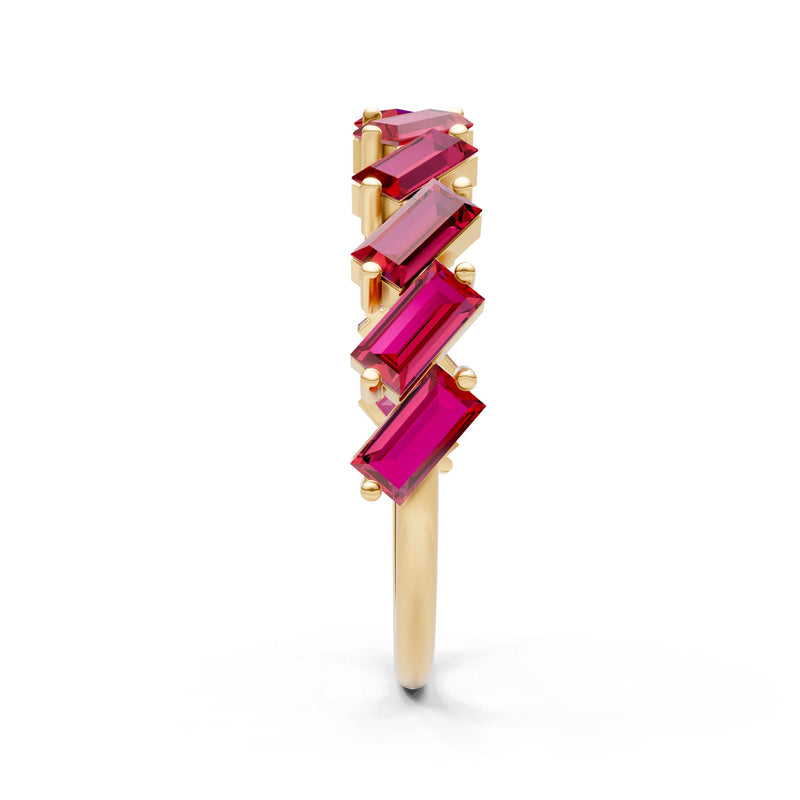 Ruby Dainty Zigzag Baguette Cut Prong Bar Full Band