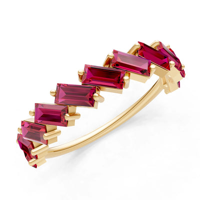 Ruby Dainty Zigzag Baguette Cut Prong Bar Full Band