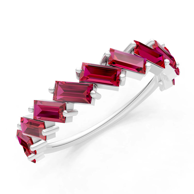 Baguette Gemstone Dainty Zigzag Prong Bar Full Band